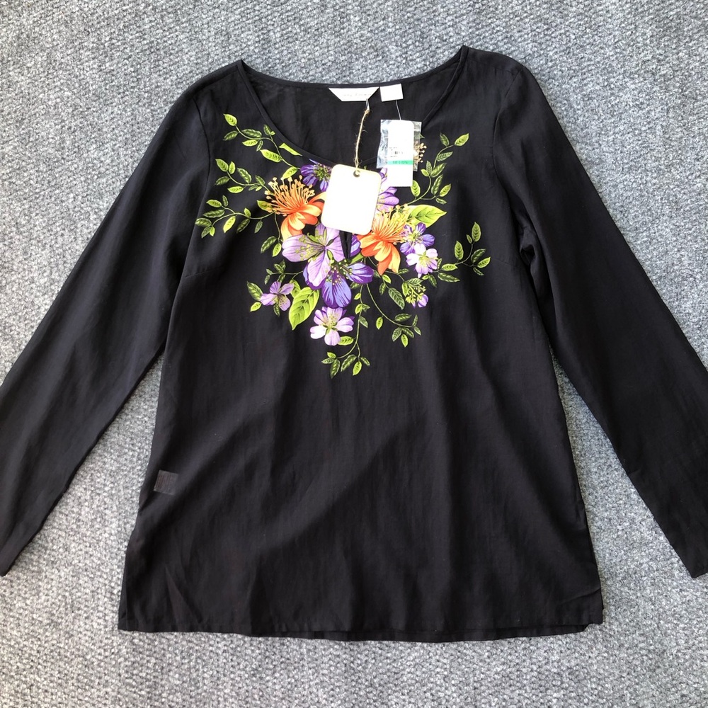 Tommy Bahama size L (12/14) long sleeve floral print tunic 100% silk